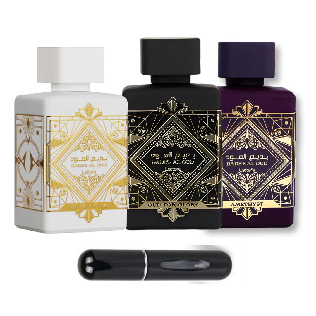 ✨ Kit Lattafa Oud Glory + Amethyst + Honor + Perfumero Viajero ✨